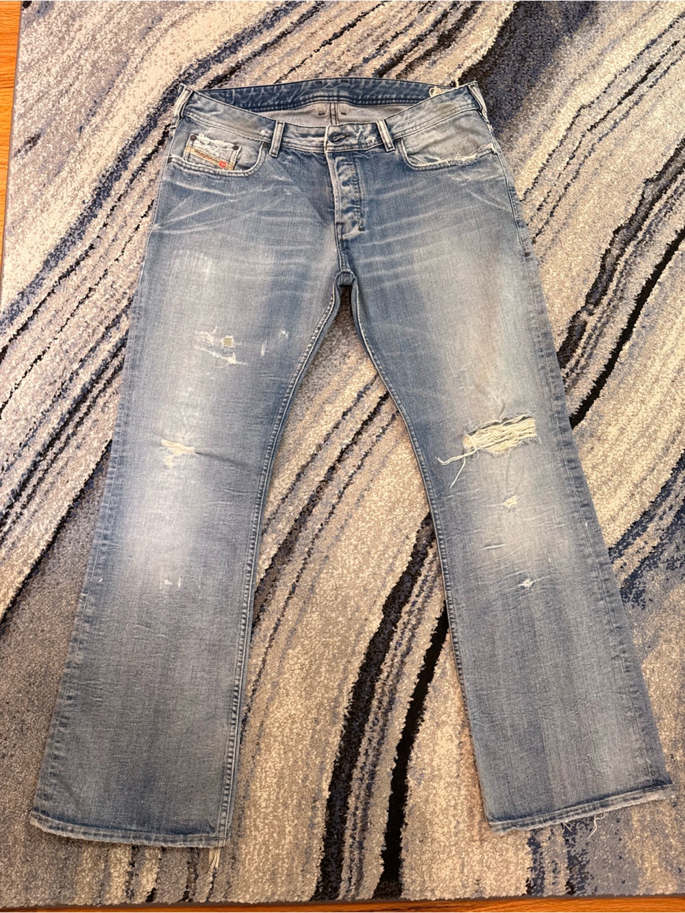 Diesel Men's Light Wash Distressed Bootcut Jeans